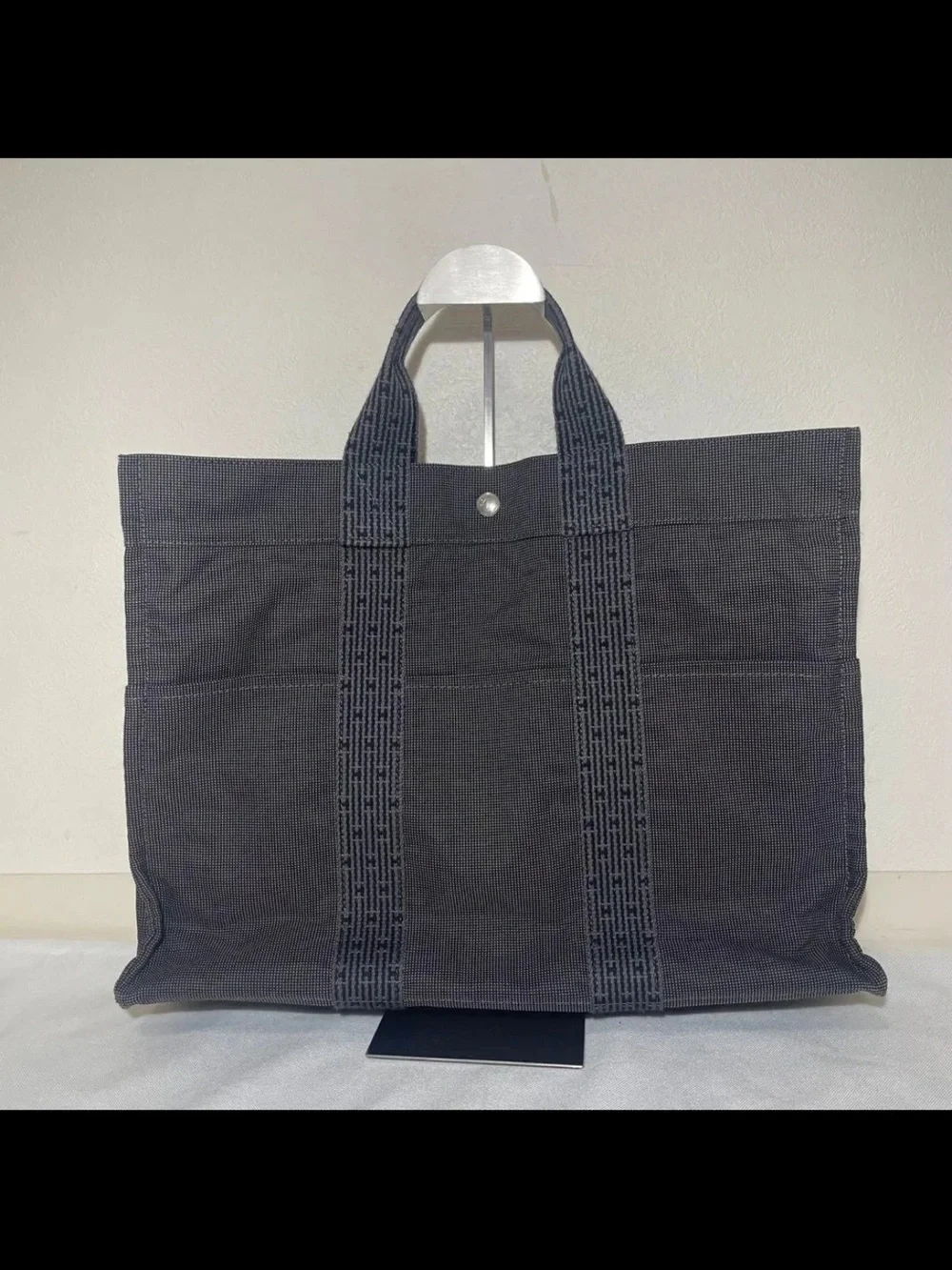 Hermes Black Canvas Carryall Tote with Signature Webbed Straps